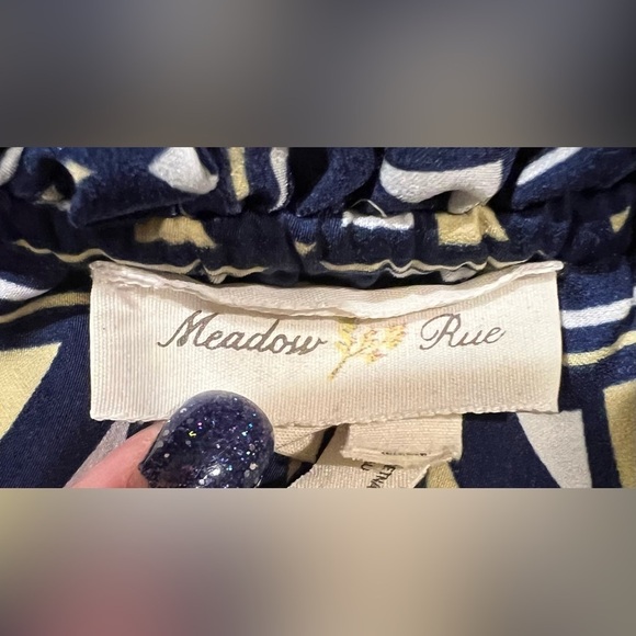 Anthropologie Meadow Rue Evella Navy Blue Sailboat Ruffle Tie Blouse S - Picture 7 of 10